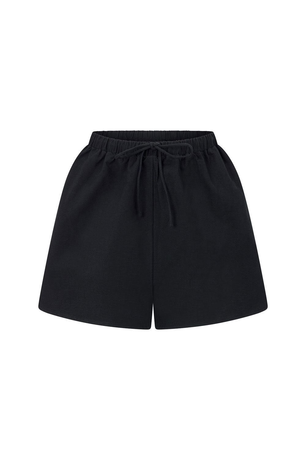 Black Cotton High Waisted Drawstring Elasticated Waist Akel Shorts
