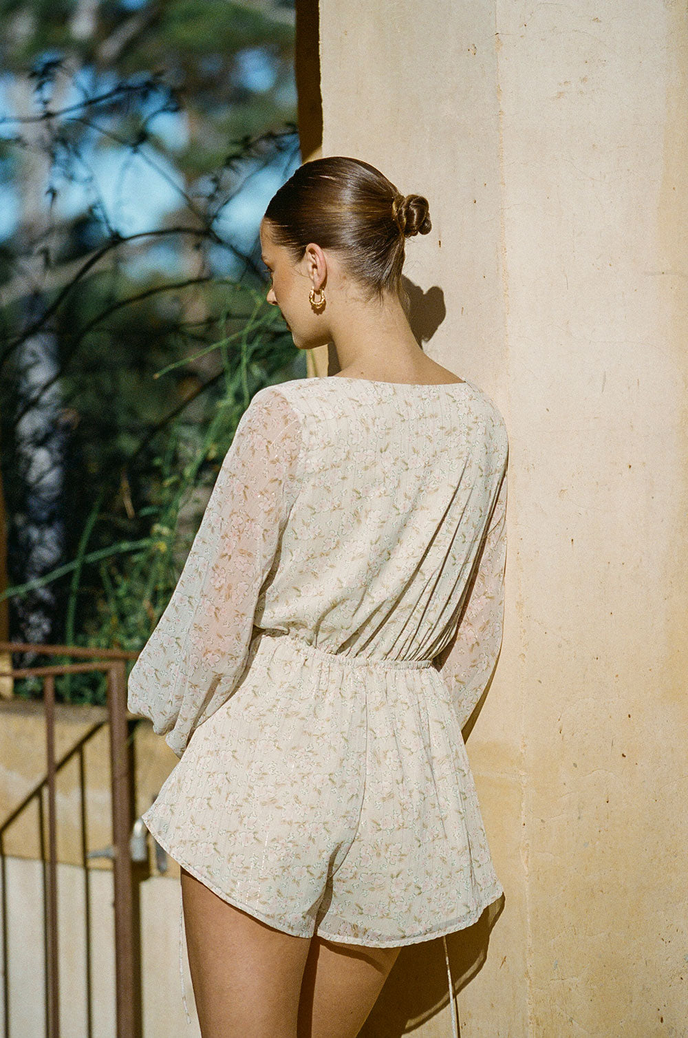 Lightweight Cream Floral Dharma Playsuit with Hibiscus Print