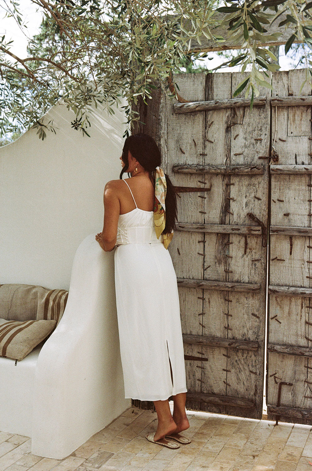 Exclusive White Textured Stretch High-Waisted Poppy Skirt