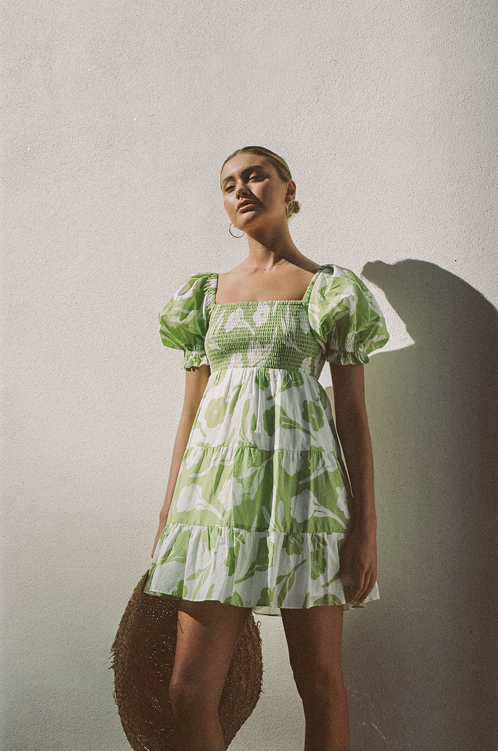 Exclusive Mint Floral Print Natural Lightweight Cotton Voile Xyla Women's Dress