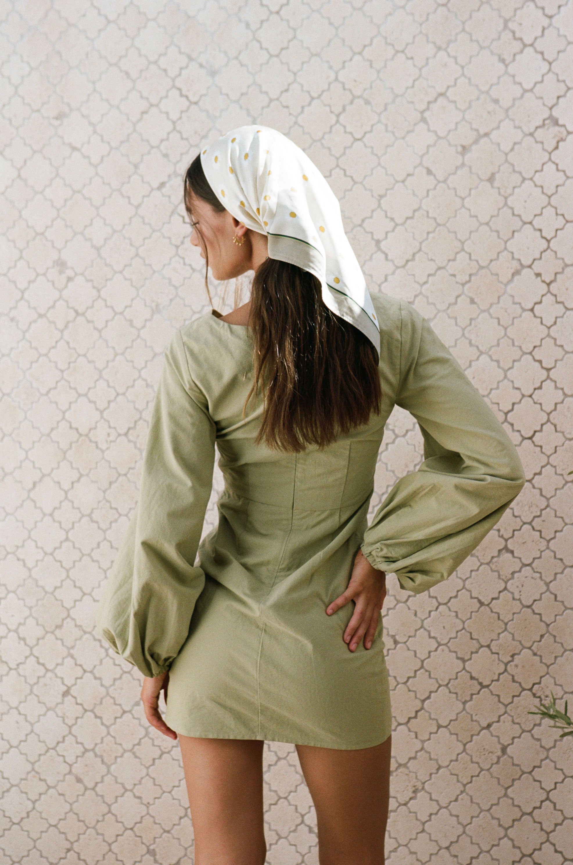 Unique Minna Button Dress in Moss Green with Distinctive Style