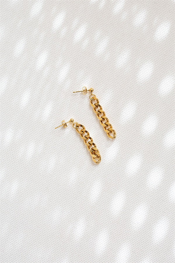 Gorgeous Gold-Toned Lucent Chain Stud Earrings with Drop Chain Detailing