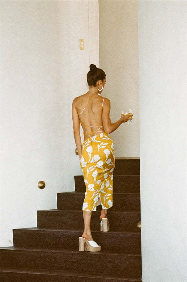 Sabo's Exclusive Yellow Paradise Print Kika Midi Dress