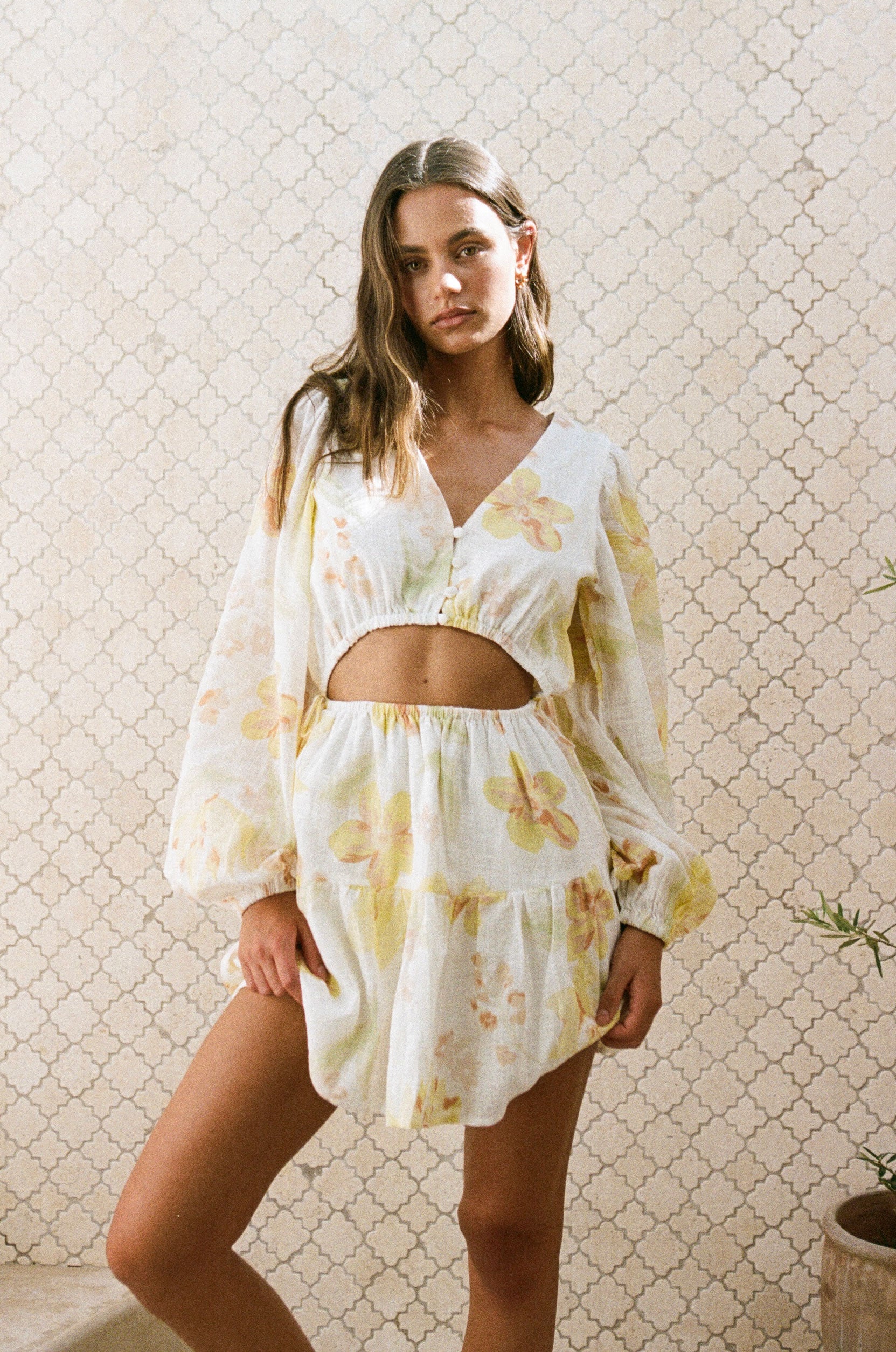 Exclusive Women's Emmaline Dress Featuring a Lemon Bouquet Print