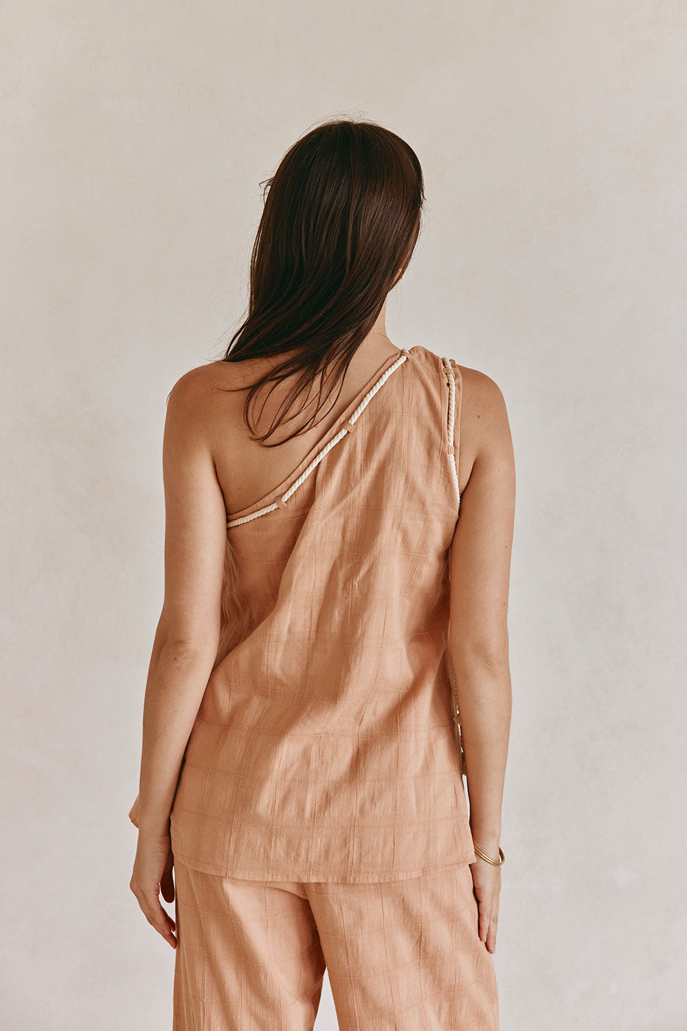 Dusty Rust Natural Cotton Asymmetric Strap Emmie Top for Seaside Summers