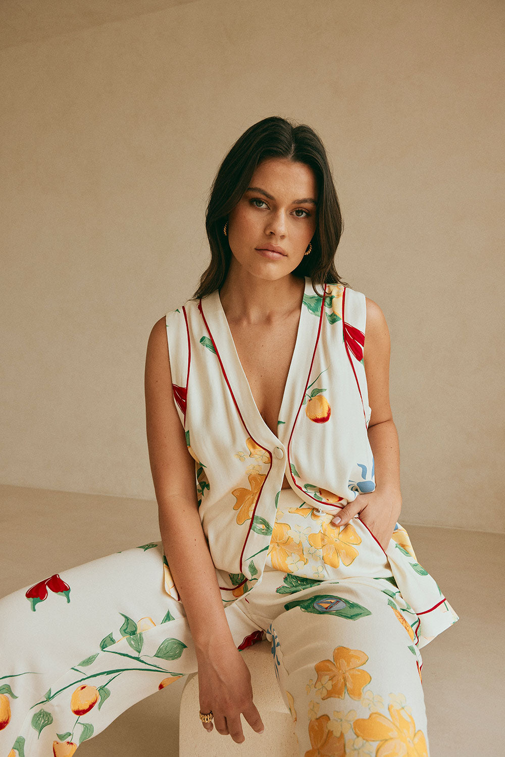 Luxurious Hand - Painted Aesta Print Izabelle Relaxed - Fit Pants