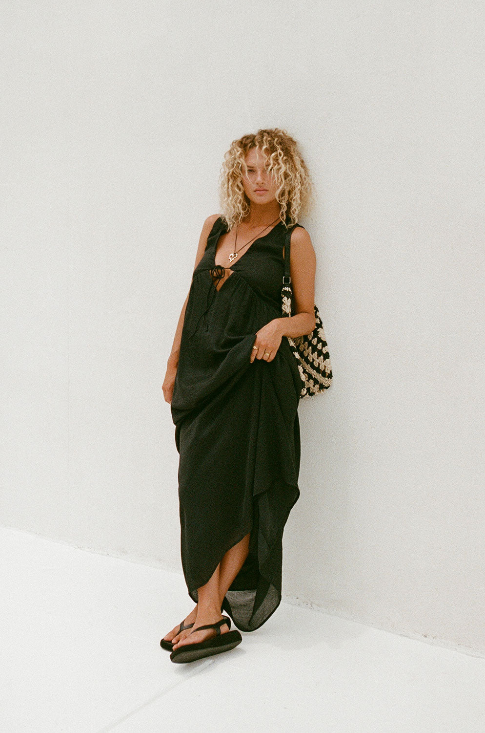 Elegant Black Hara Chiffon-feel Maxi Dress