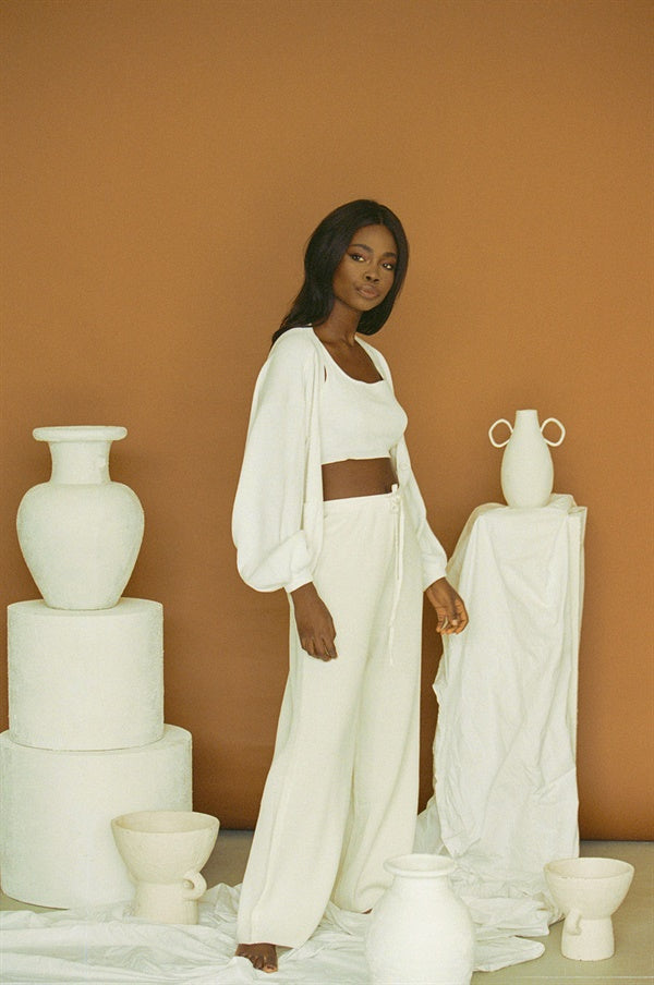 Lyion Relaxed Fit High Waisted Cotton Ribbed Knit Pants