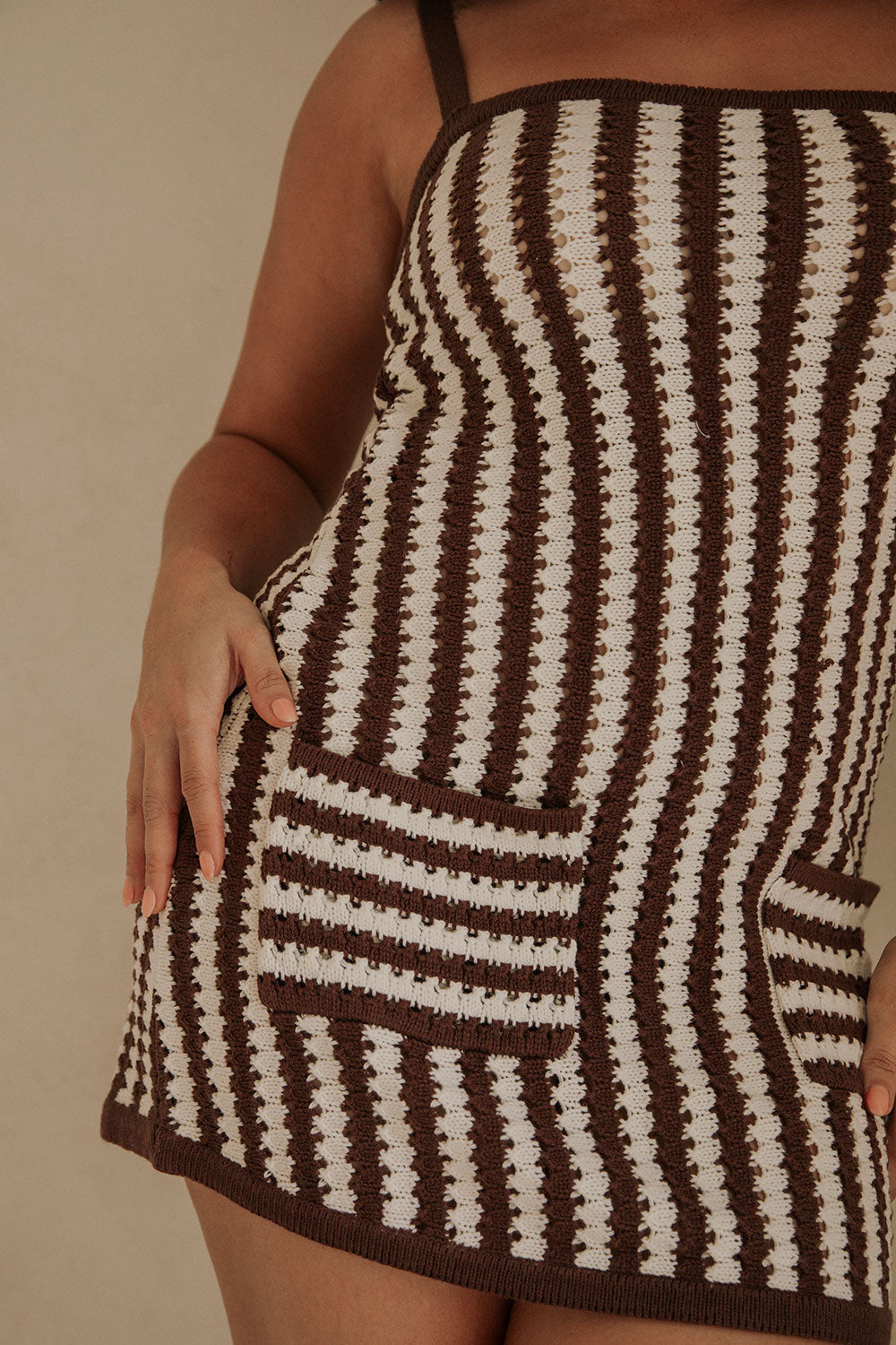 Vintage-Inspired Syd Cotton Blend Knit Mini Dress with Contrast Bind Trims and Twin Pockets