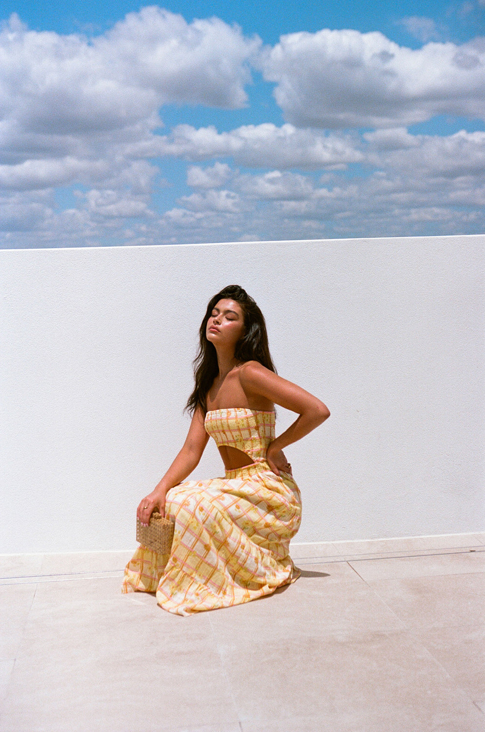 Exclusive Floral Plaid Print Natural Cotton Sav Maxi Dress