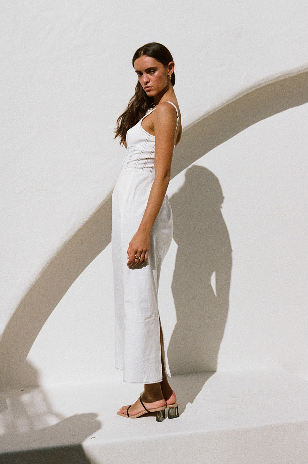 Elegant White Ricardo Midi Dress for Poolside Lunch