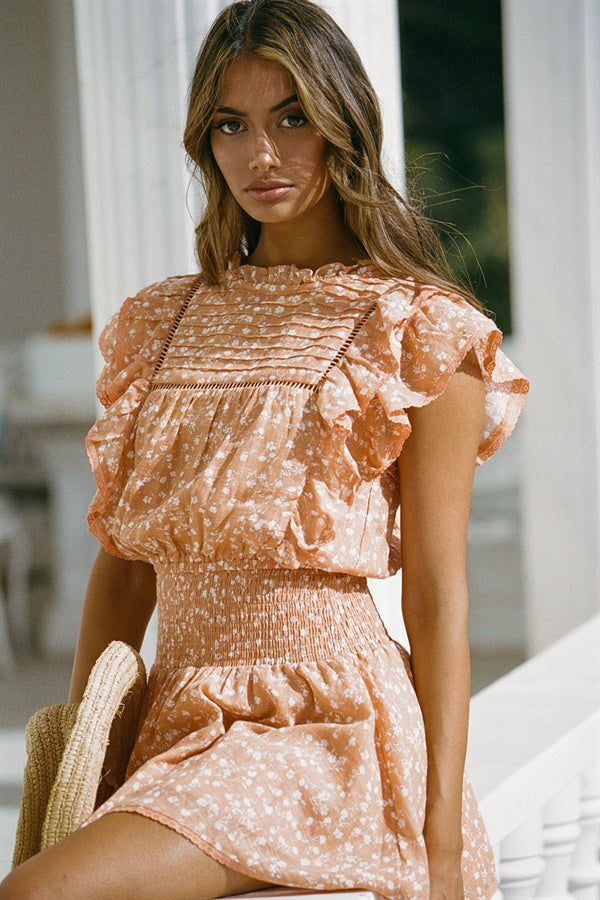 Exclusive Orange Gabrielle Cotton Dress with Floral Print for Parties