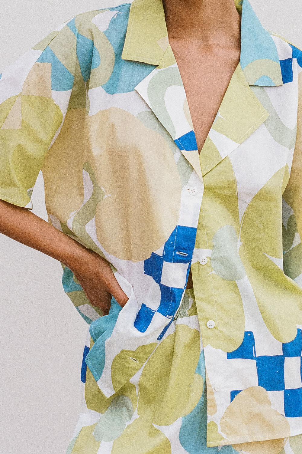 Exclusive Checker Floral Aliza Print Relaxed Natural Cotton Voile Seona Top