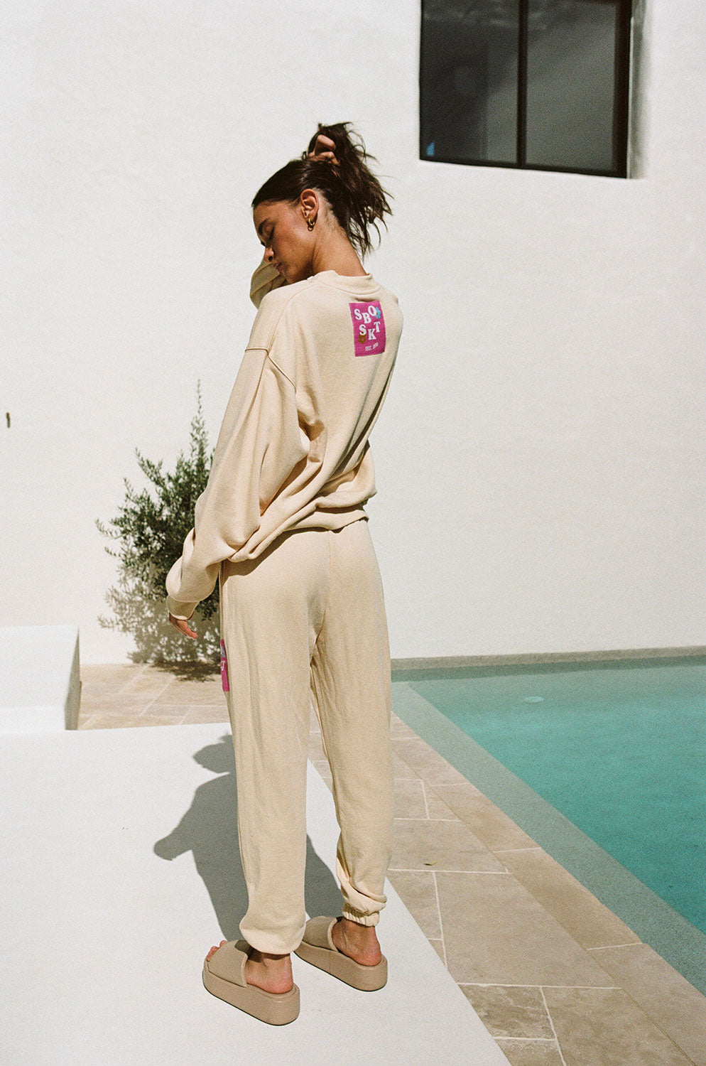 Soft Cream Cotton Blend Orchard Road High - Waisted Sweatpants