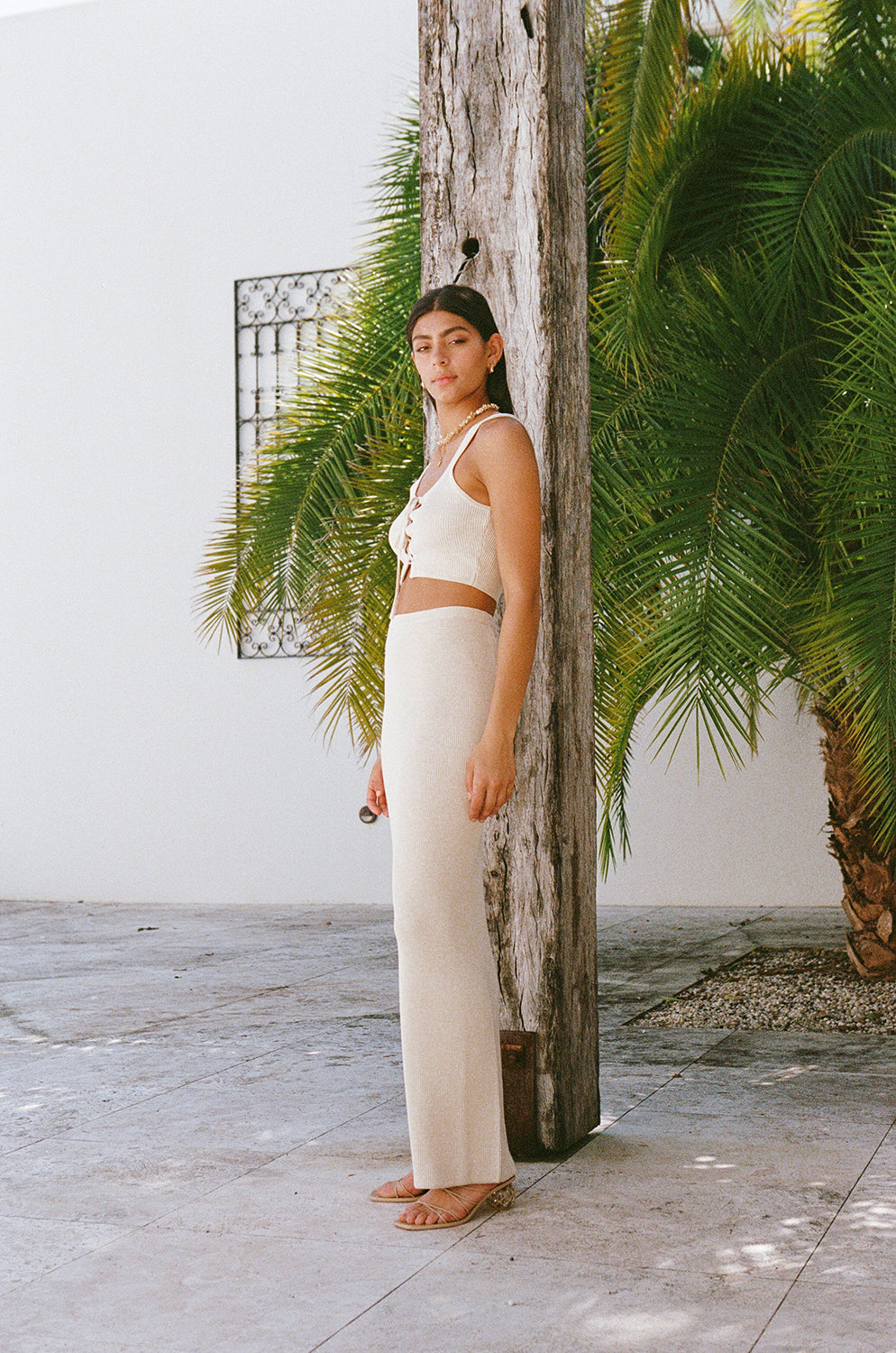 Cream Ribbed Knit Leander Skirt by Sabo
