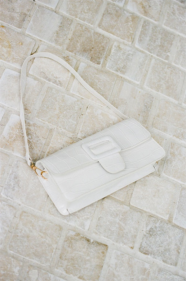 Stylish Off - White Vegan Croc Skin Kumi Handbag