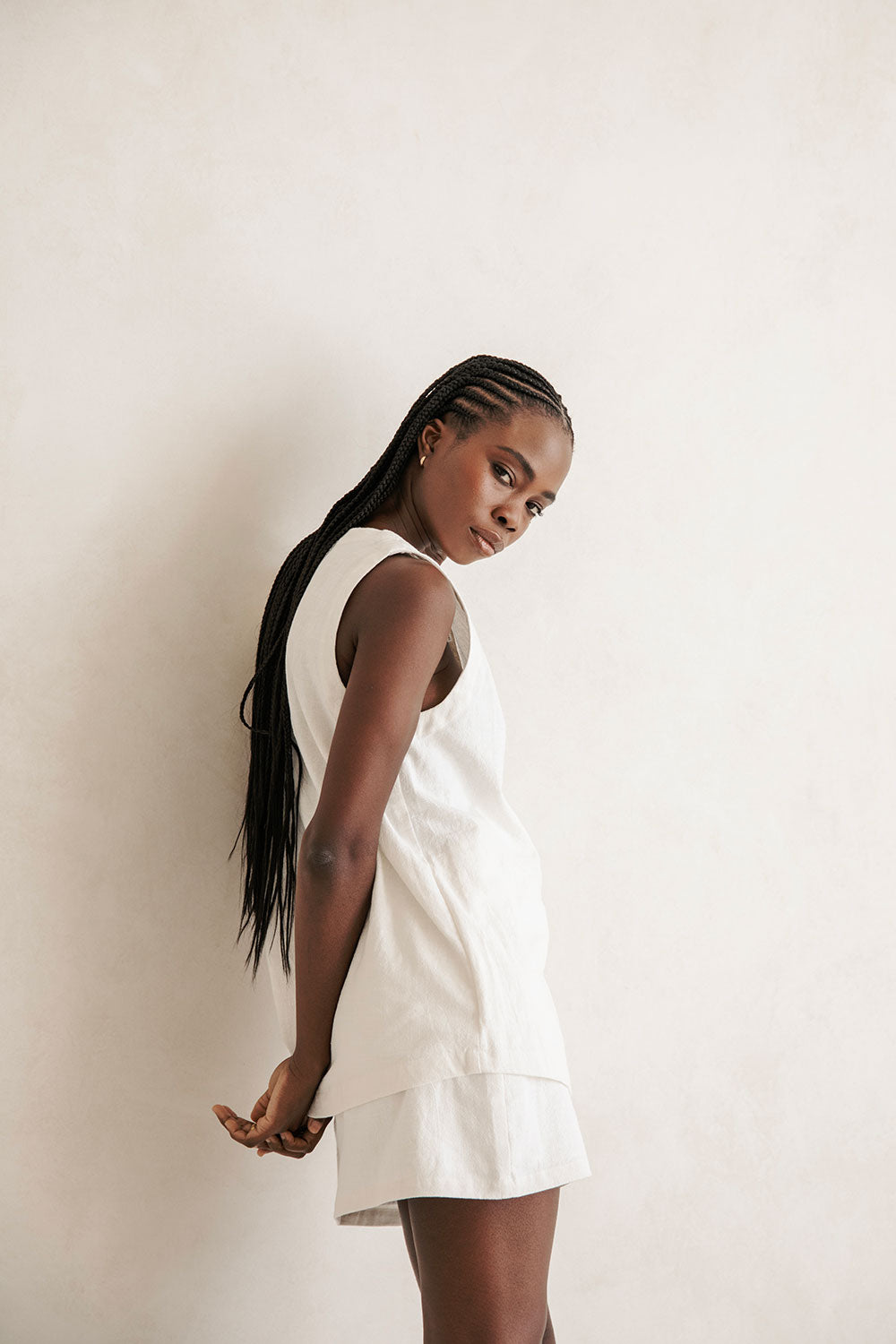 Elegant White Nicola Top Made from Natural Ramie Cotton Blend