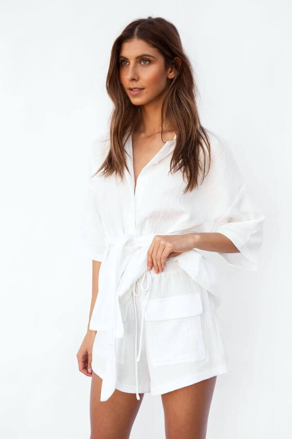 Sabo Skirt Off-White Soft Textured Cotton Relaxed Kase Top