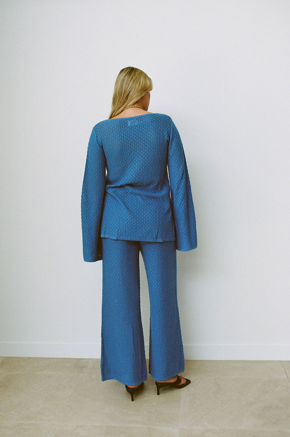 Royal Blue Soft Woven Cotton Blend High Waisted Kaleigh Flared Pants