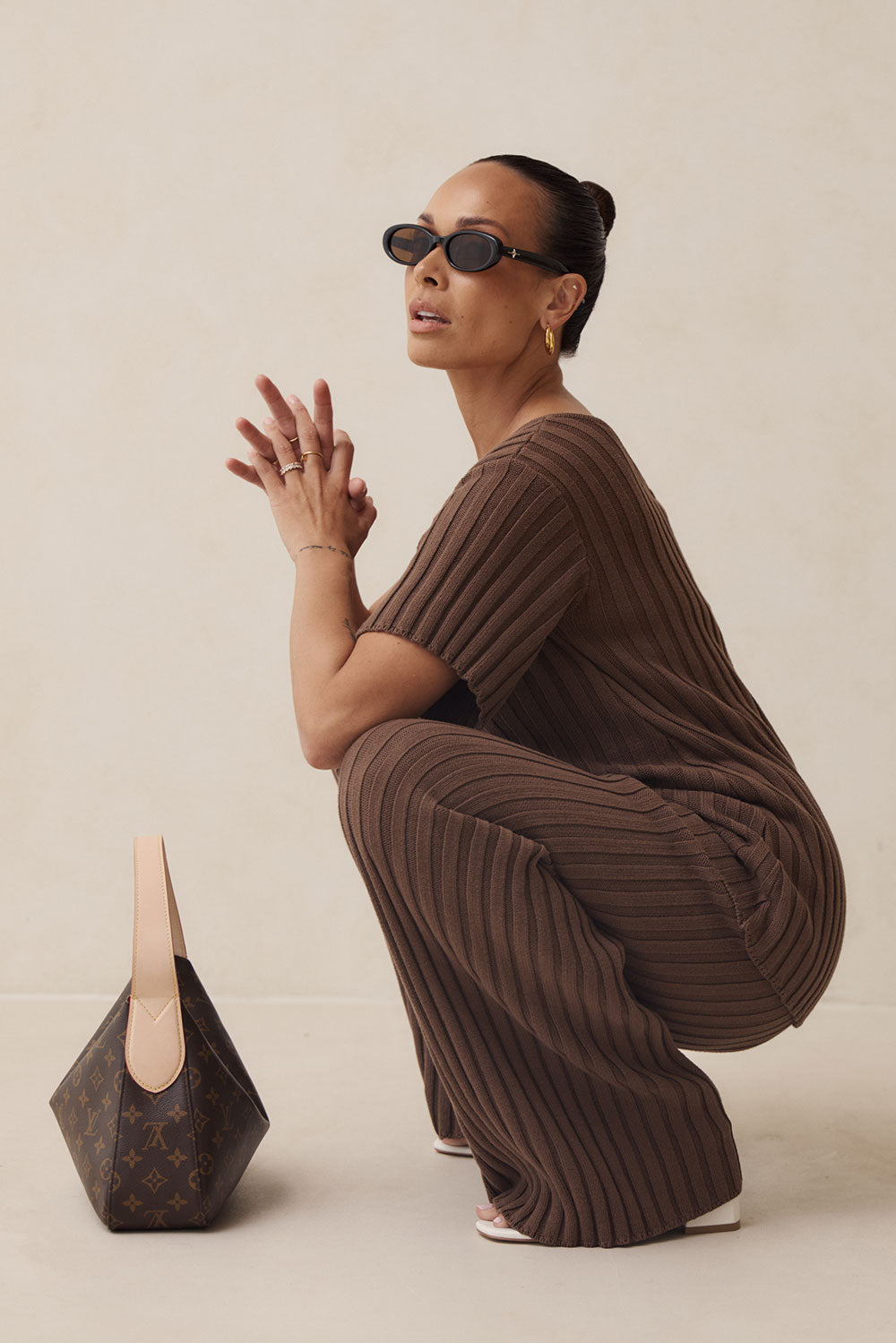 Stylish Chocolate Brown Natural Ribbed Cotton Knit Neena Women's Pants