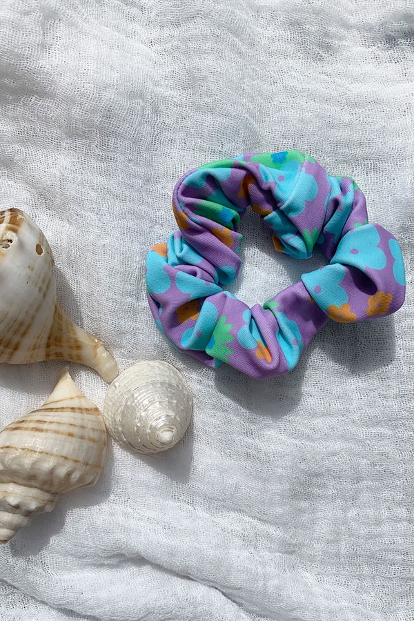 Vintage Floral Hair Scrunchie in Elegant Purple Shade