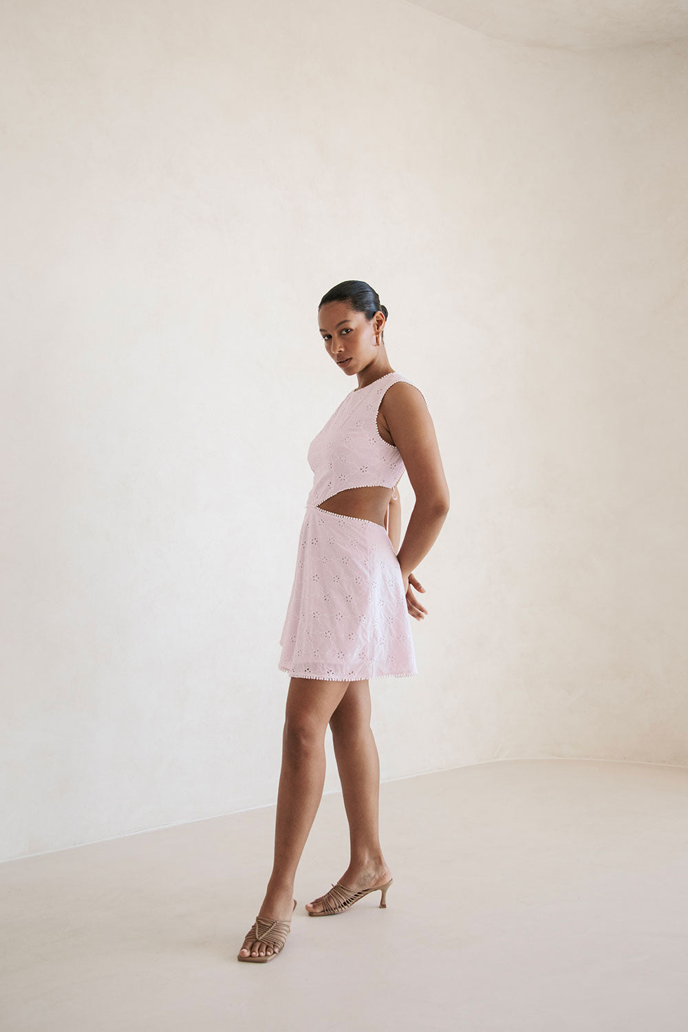 Lavender High - Quality Cotton Backless Labella Dress with White Trim