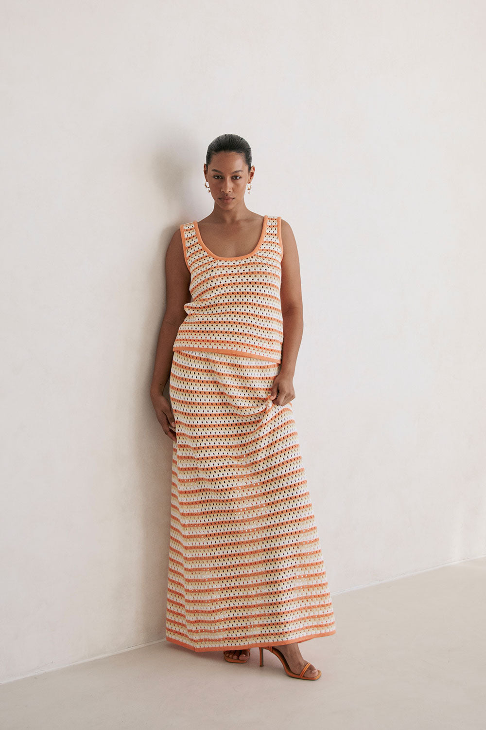 Stylish Women's Orange Erin Knit Maxi Skirt for Fashion Mix - and - Match