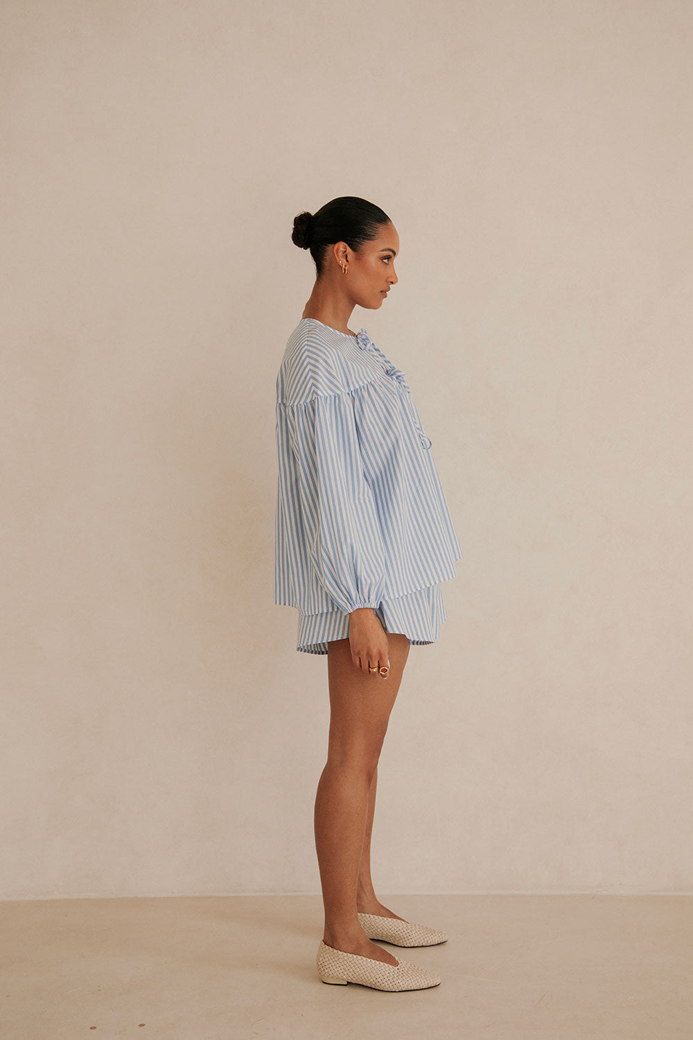 Sky Blue and White Striped Summer Pennie Women's Top