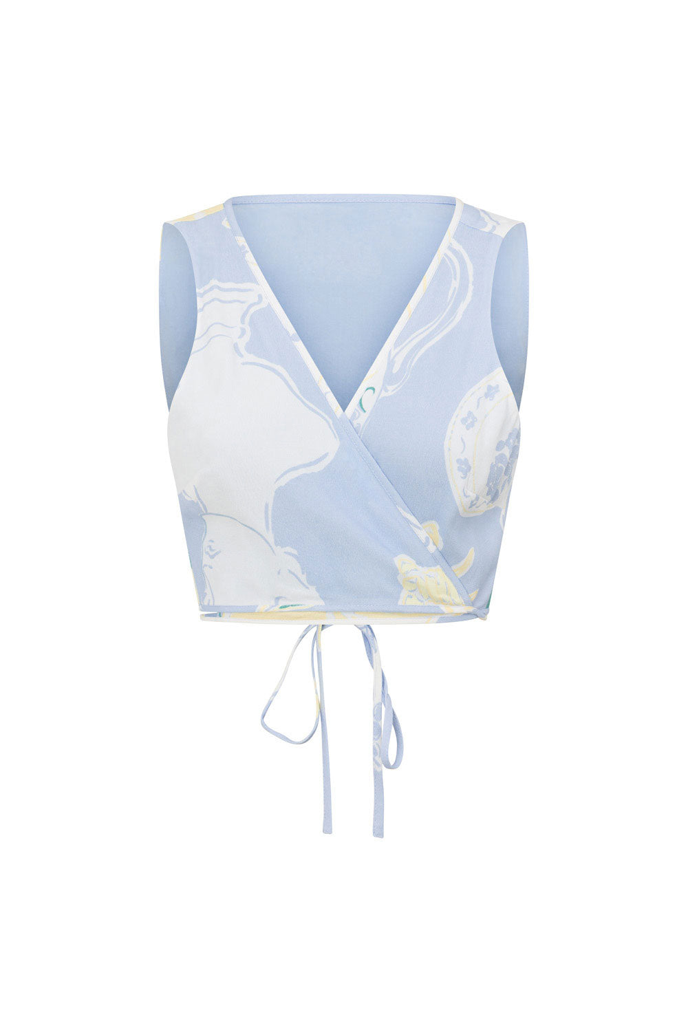 Exclusive Ciao Blue Viscose Crepe Stalla Wrap Style Women's Top