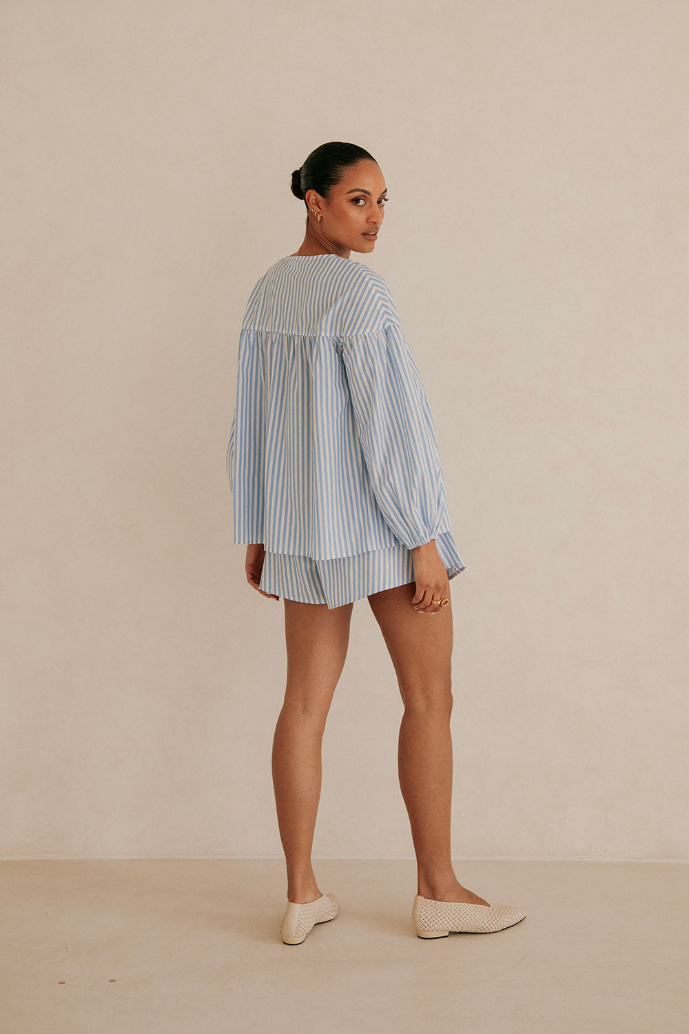 Sky Blue and White Striped Summer Pennie Women's Top
