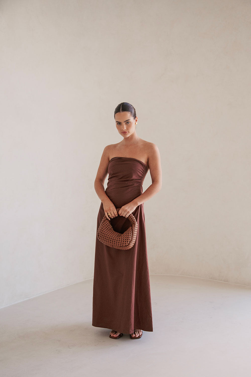 Exquisite Strapless Chocolate Brown Estella Maxi Dress for Events