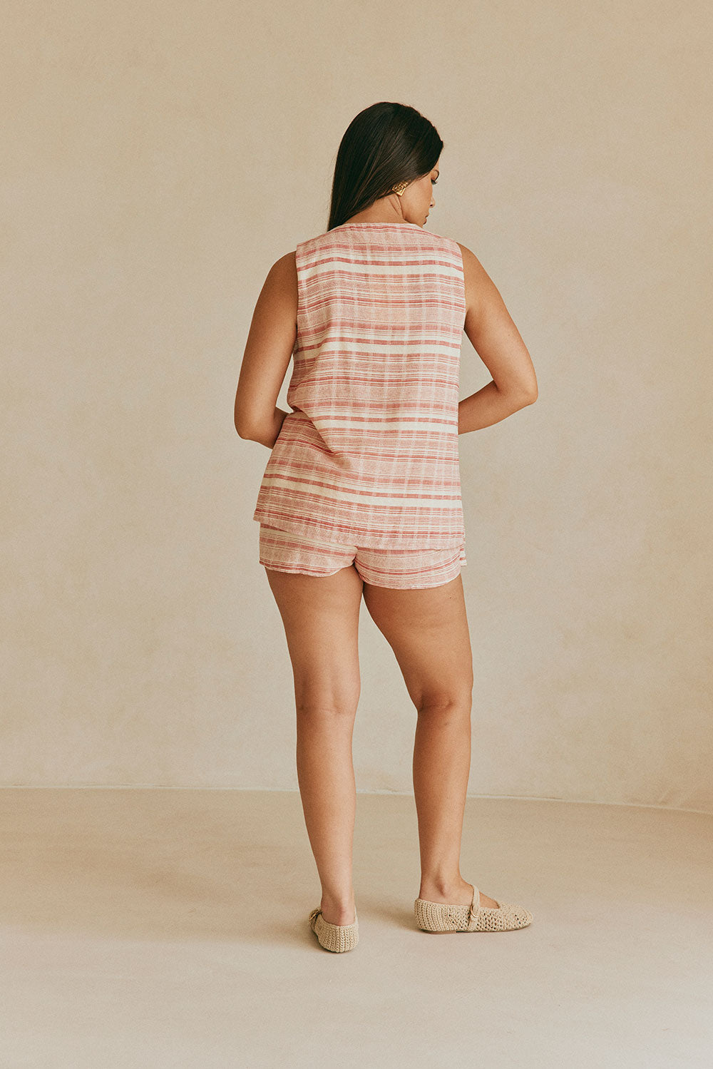 Exclusive Sabo Designed Pink and White Striped High Waisted Nihira Skort