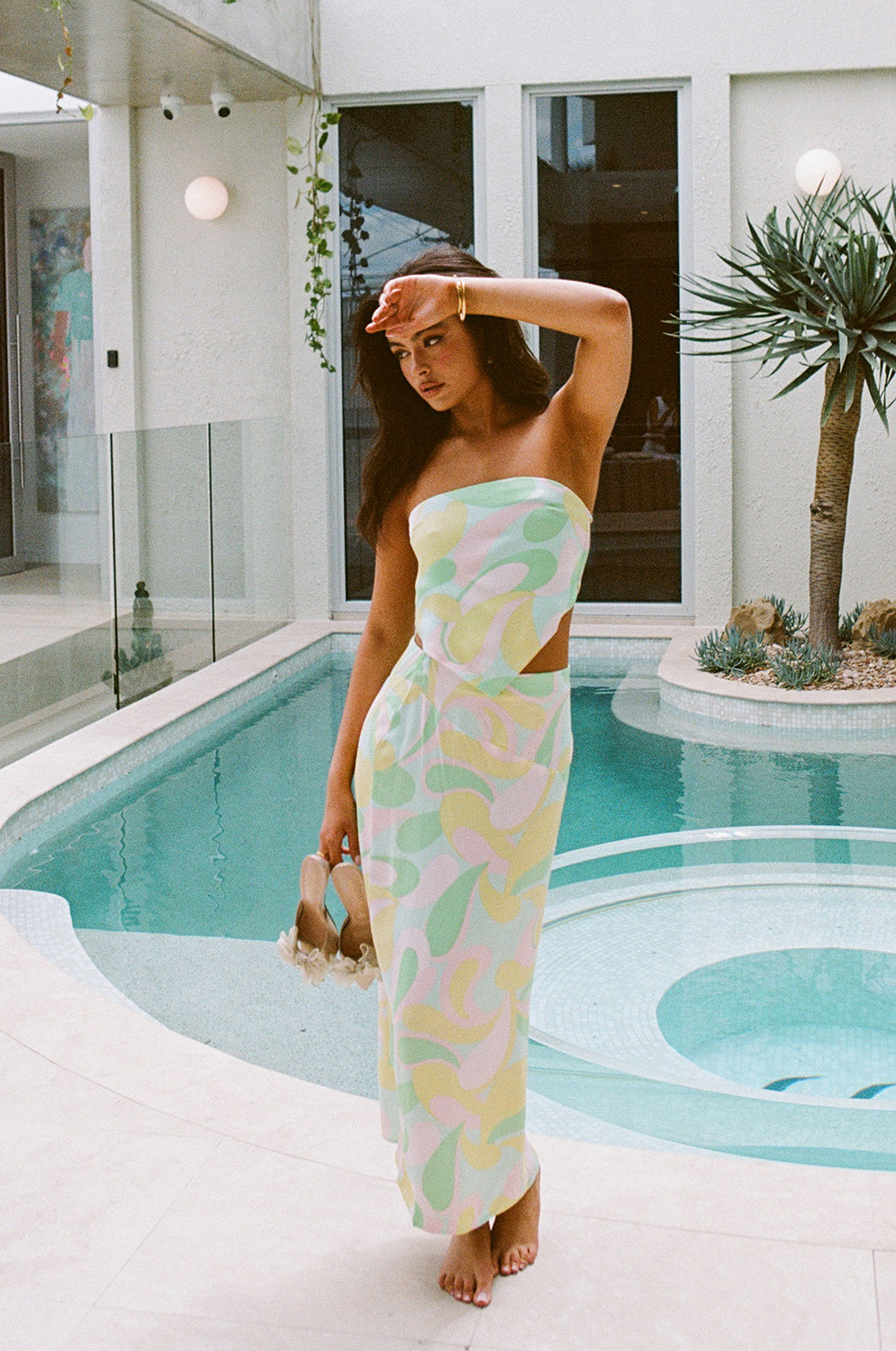 Exclusive Seafoam Swirl Print Reena Backless Scarf-Style Top