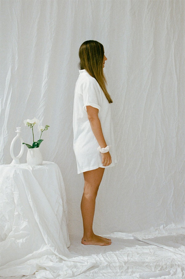 Comfortable Waffle Textured Shirt Style Dress for Relaxed Wear