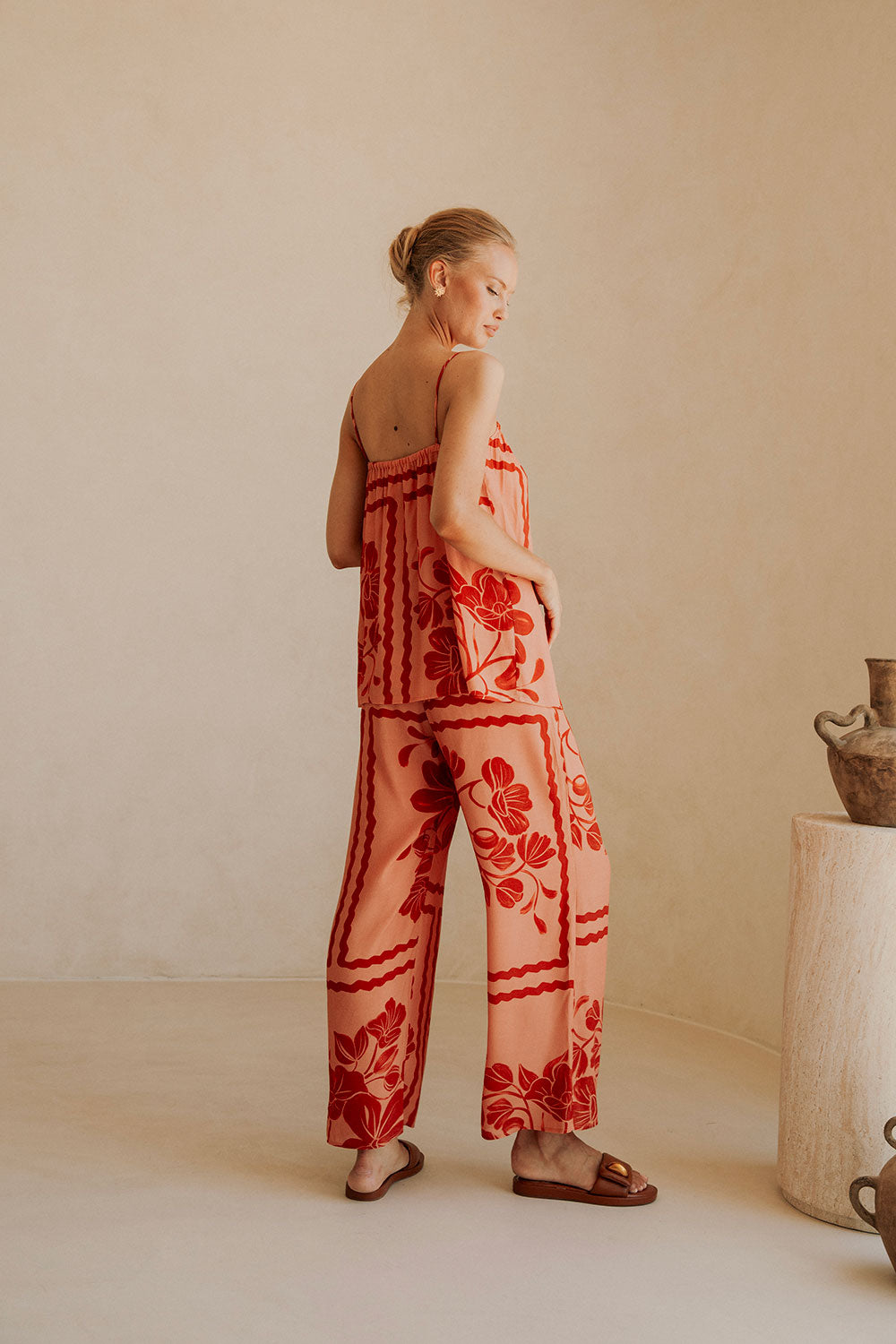 Fashionable Women's Alani Crepe Pants with Exclusive Fiore Postcards Print