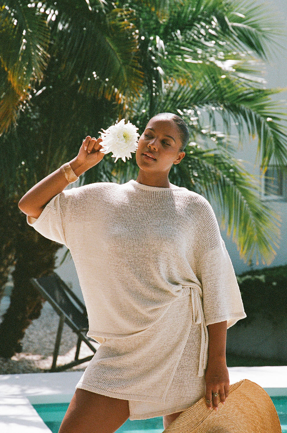 Cream-Hued Loose Knit Isla Top with Drop Shoulders