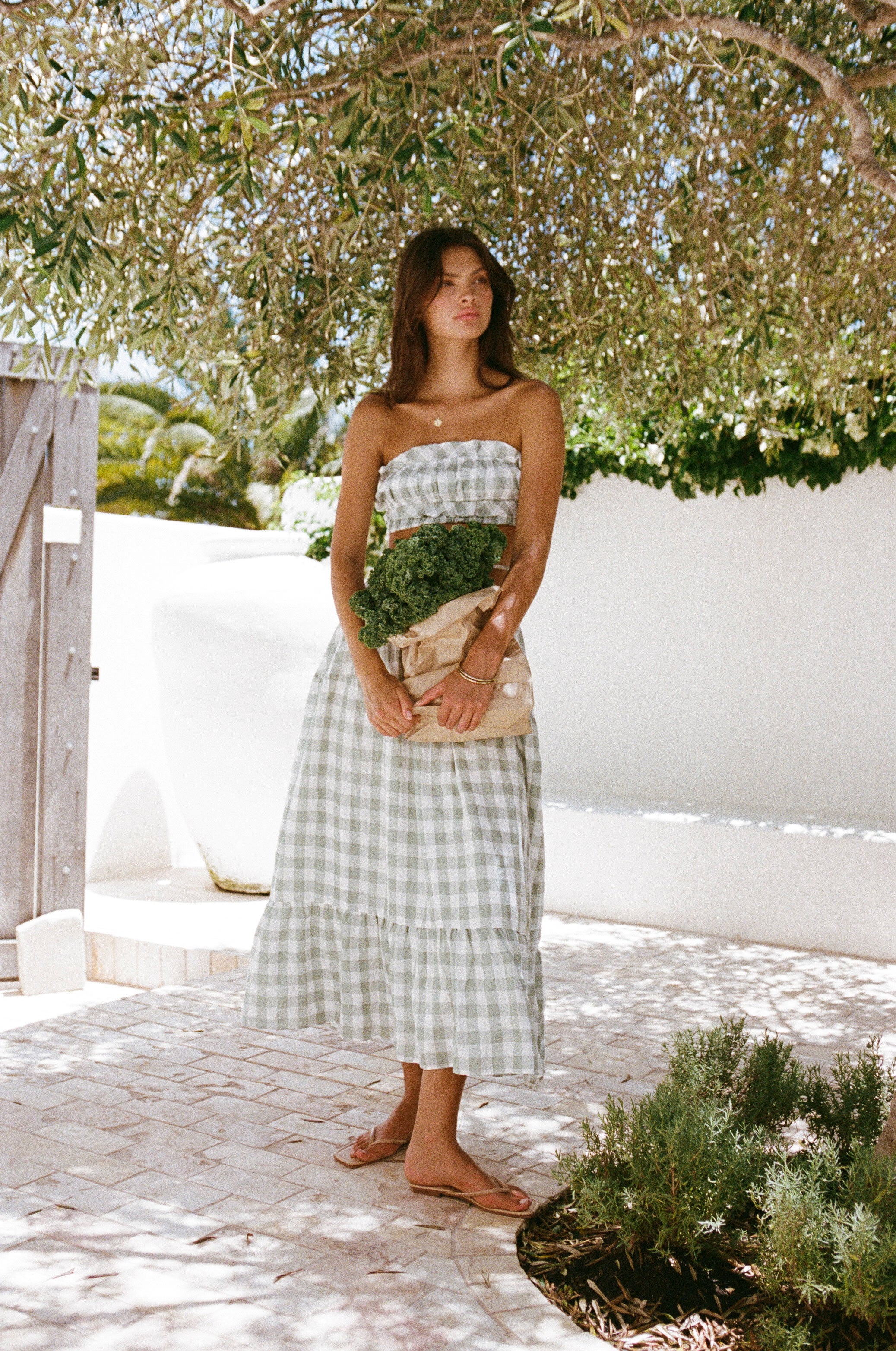 Lightweight Sea Foam Green and White Gingham High Waisted Alarette Skirt