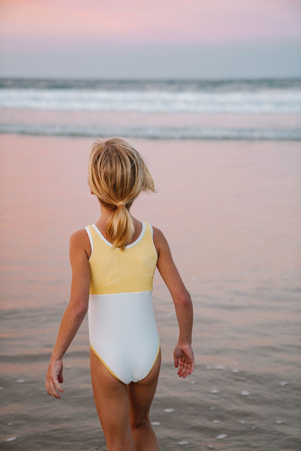 High - Quality Yellow Ariel Stretchy Ribbed Kids' Swimsuit
