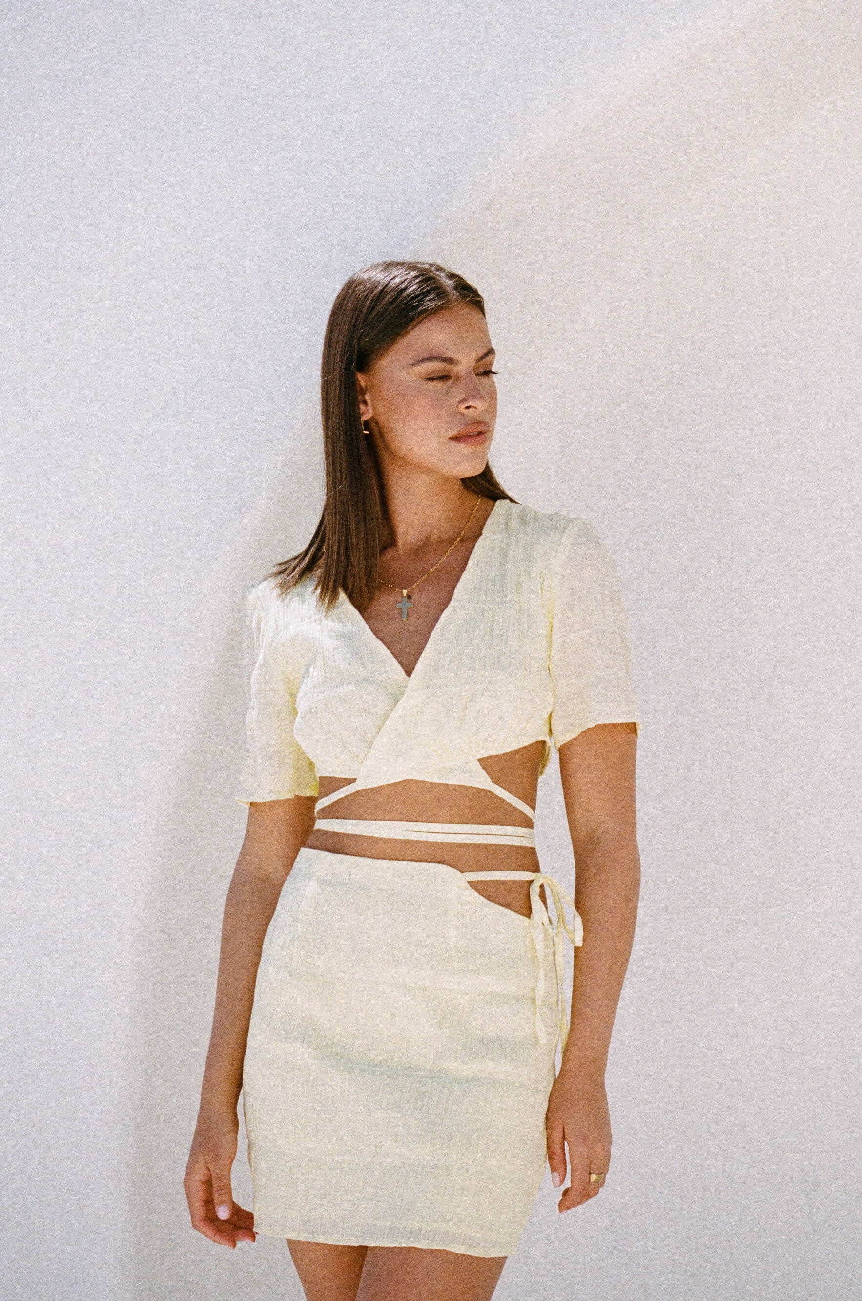 Sabo's Exclusive Soft Yellow Lightweight Cotton Blend Mattie Wrap Top