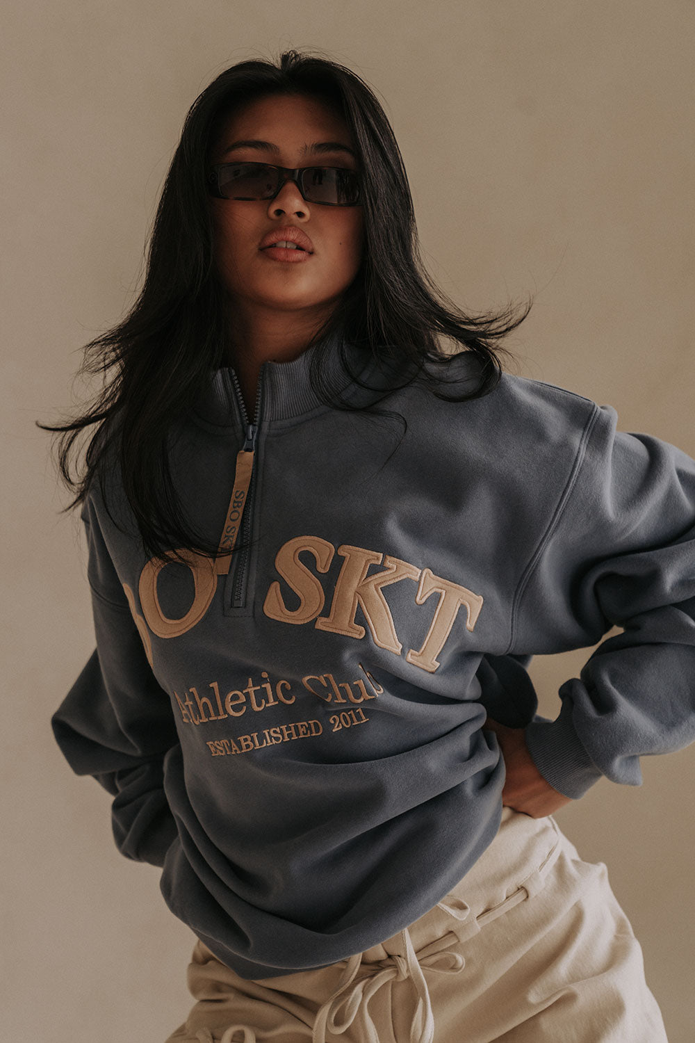 Dusty Blue High - Quality Cotton Blend Fleece - Lined Montpellier Sweater