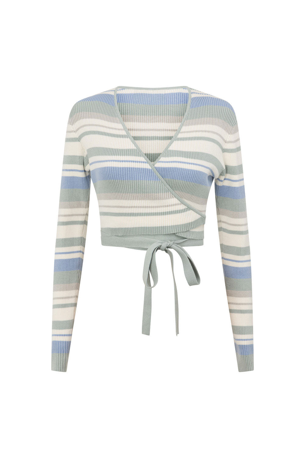 Exclusive Sabo Kaila Wrap Top in Blue, Dusty Sage and White Stripes