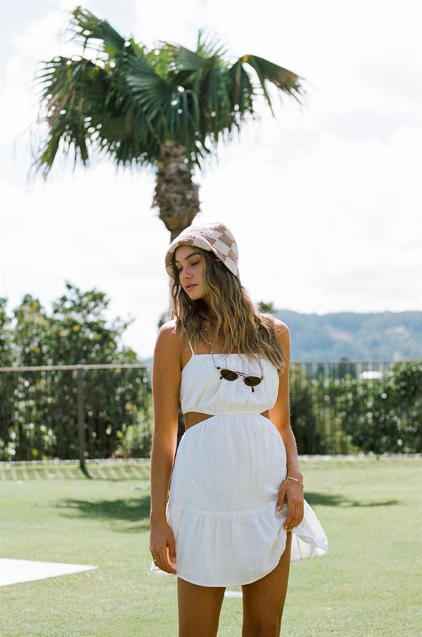 Exclusively Designed Off-White Raw Cotton Backless Lillet Dress for Summer