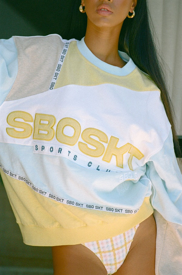 Stylish Aero Sweater in Blue, White and Yellow Natural Cotton