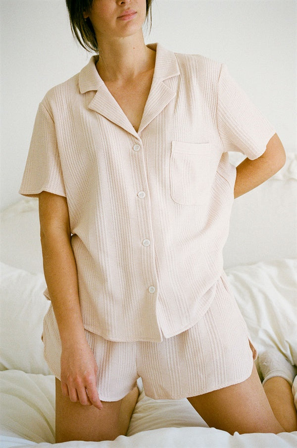 Sabo Exclusive Siesta Pajama Top in Musk - Dusty Blush Soft Pointelle Jersey