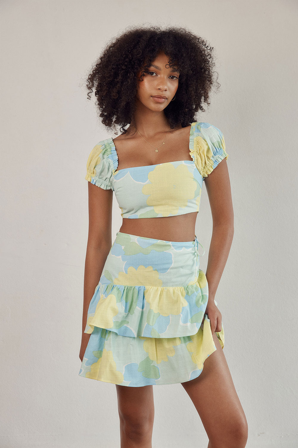 Exclusive Flutter Green Print Natural Cotton Slub Cropped Jamila Top