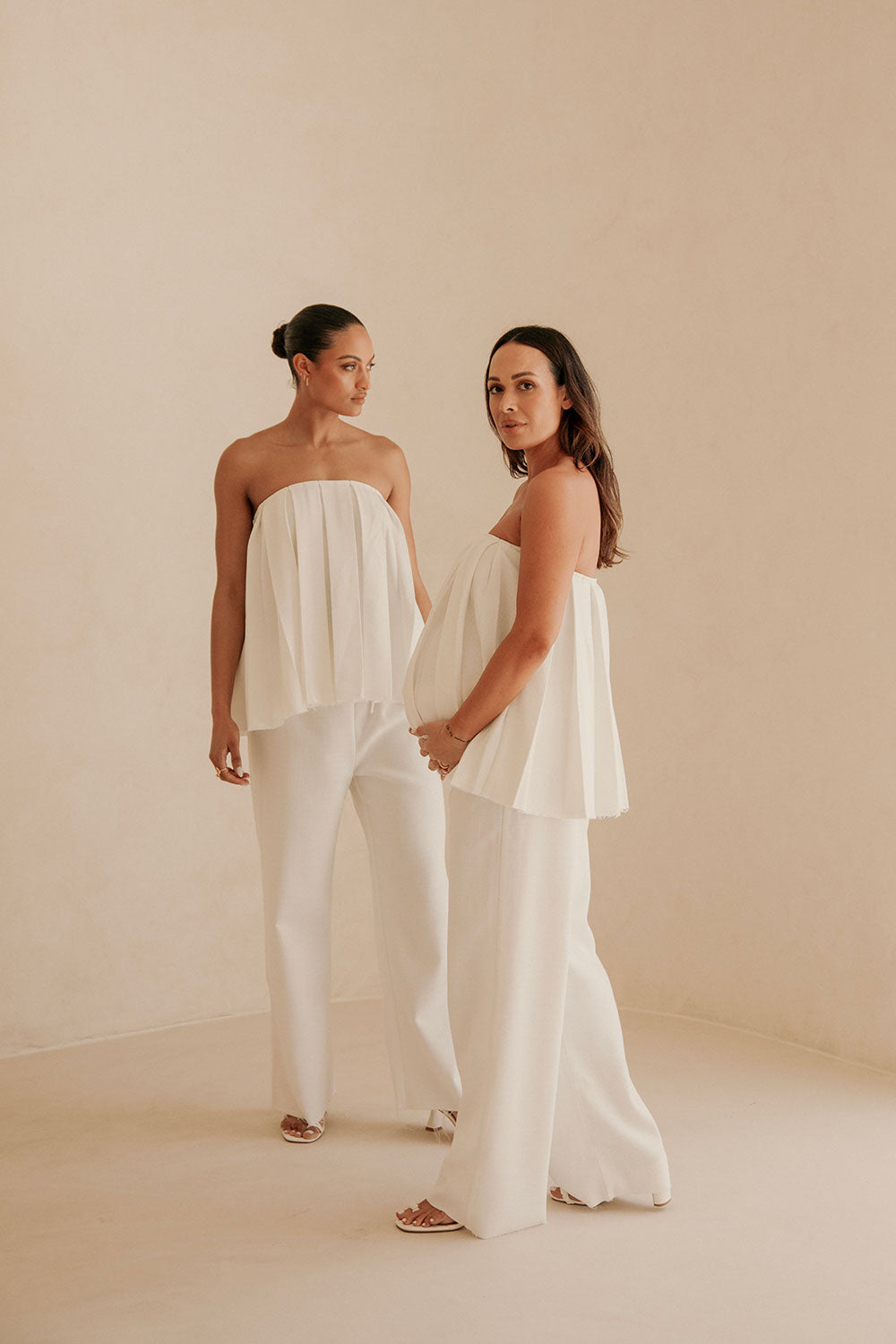 Stylish White Structured Kamila Pants with Elastic Waist and Drawstring