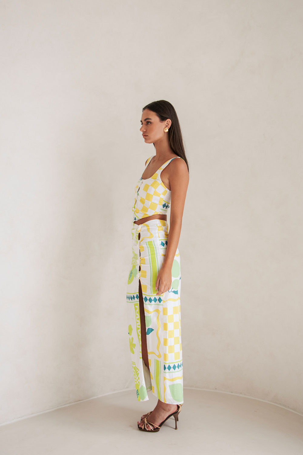 SAMPLE - Women's Prego Verde Pluto Midi Skirt, a Unique Fashion Piece