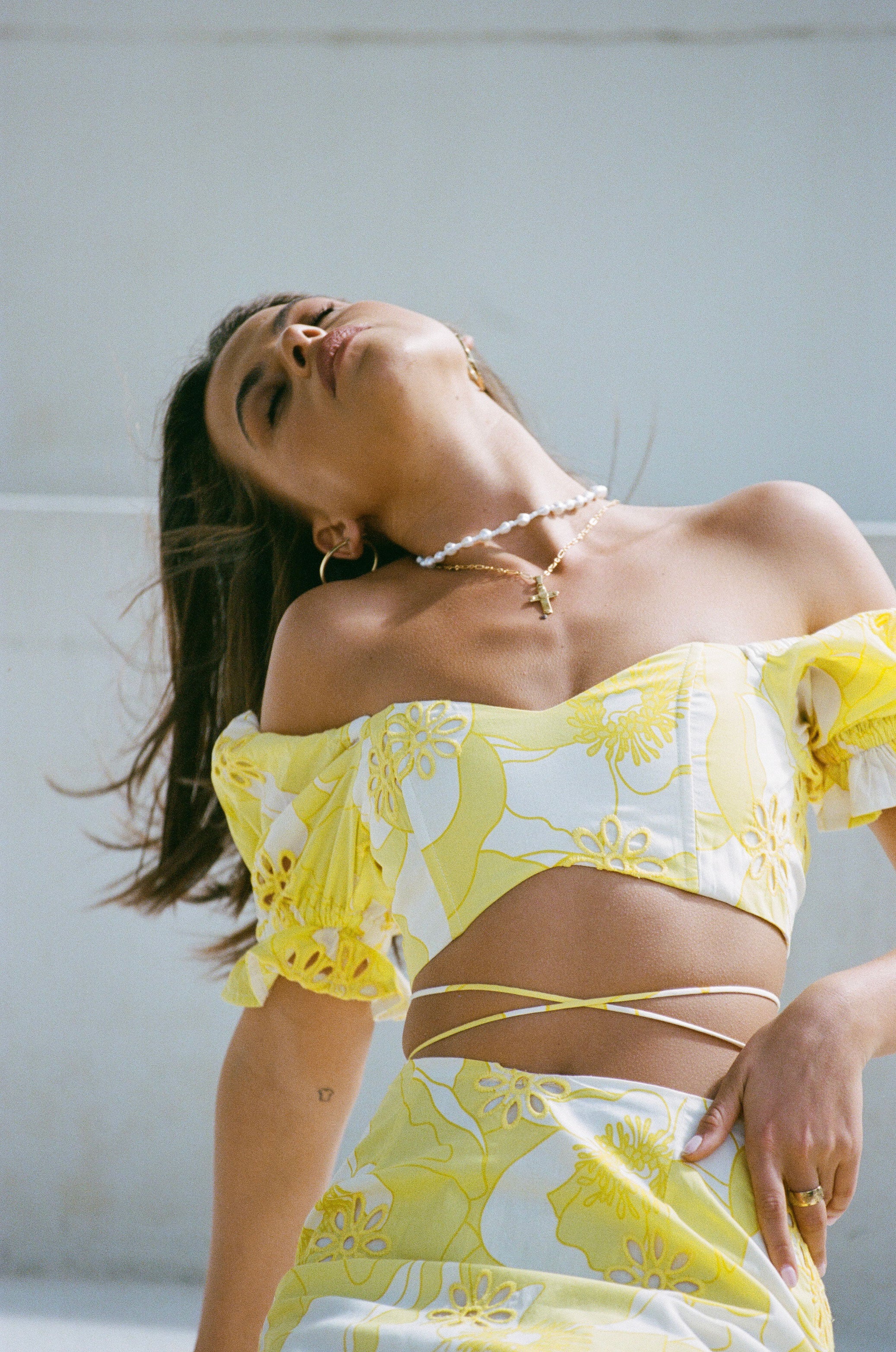 Stylish Sabo Exclusive Lemon Poppy Print Broiderie Lupa Top