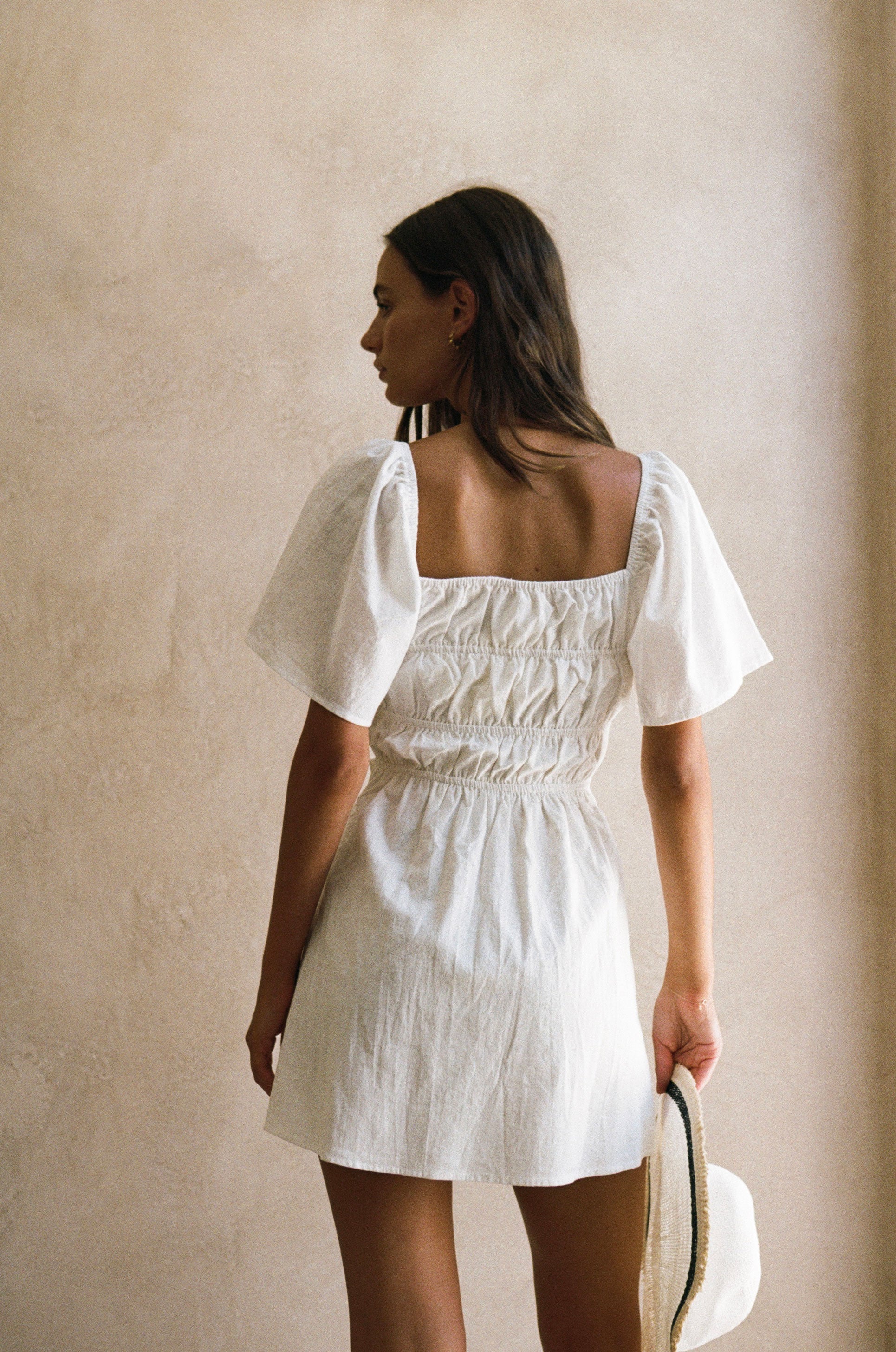 Exclusively Designed White High - Quality Structured Cotton Bree Dress