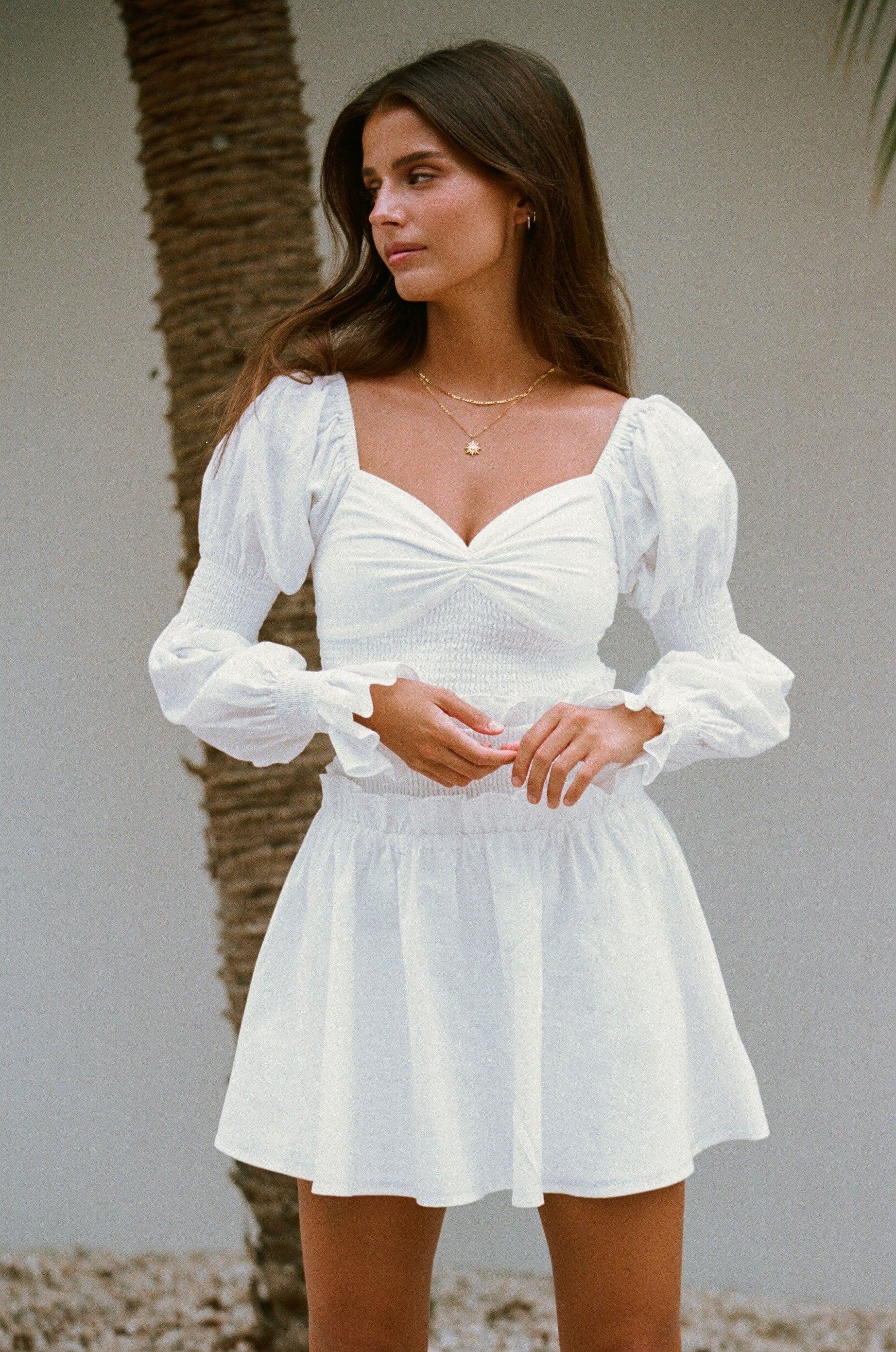 Elegant White Santiago Off - Shoulder Cotton Dress